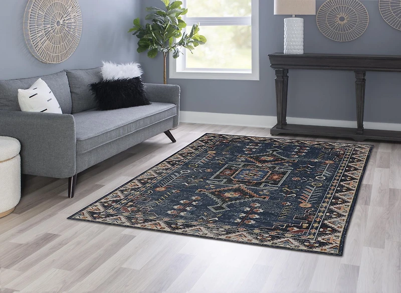 Larson 5' x 7' Washable Area Rug, Teal and Ivory