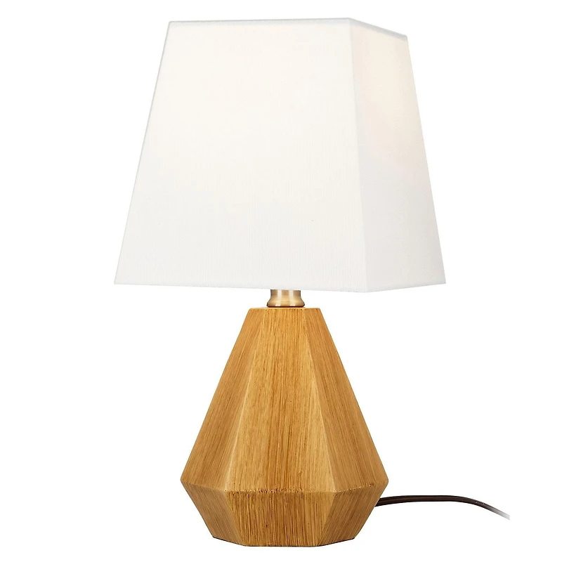 Home Trends 13.6" Geometric Wood Finish Accent Lamp with Square White Linen Shade, Modern 7" W x 13.6" H Accent Lamp