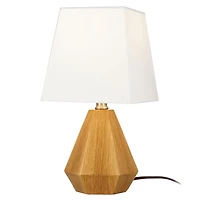 Home Trends 13.6" Geometric Wood Finish Accent Lamp with Square White Linen Shade, Modern 7" W x 13.6" H Accent Lamp