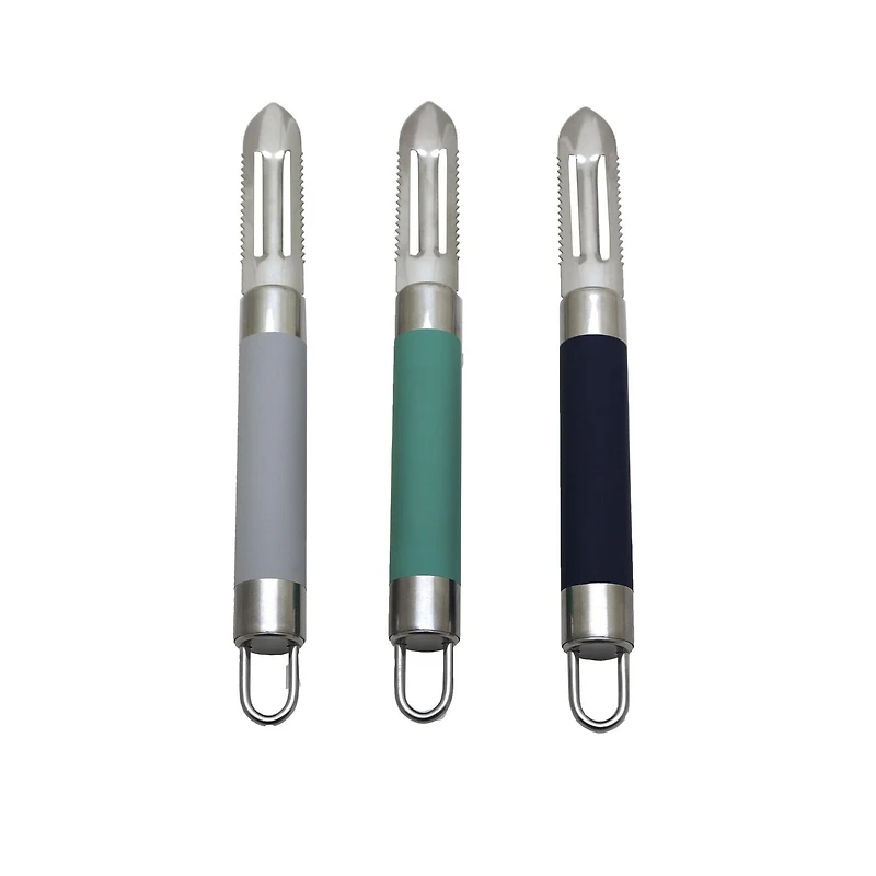 Mainstays Stainless Steel Vegetable Peeler with Serrated Blade Available in Teal, Grey, and Blue, Mainstays Peeler