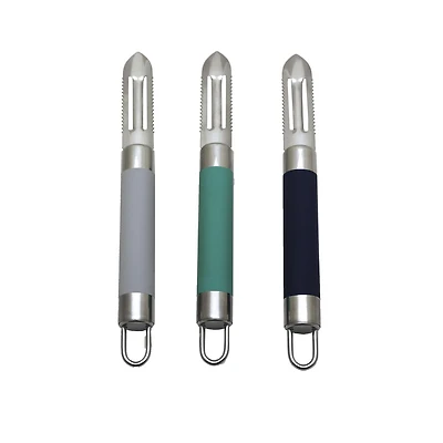 Mainstays Stainless Steel Vegetable Peeler with Serrated Blade Available in Teal, Grey, and Blue, Mainstays Peeler