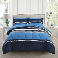 Marina Decoration Ultra Soft Luxury Fluffy Goose Down Alternative Bed in a Bag Bedding Printed Comforter Set Includes Sheet Set, Navy Blue Geometric Stripes Pattern