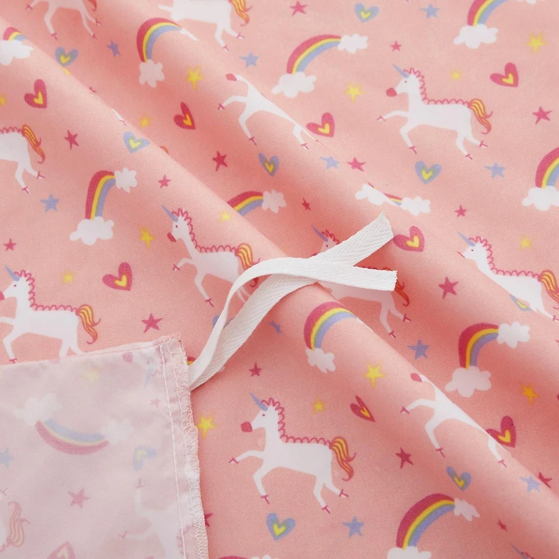 Ensemble de literie Marina Décoration pour enfants et filles, imprimé, en coton doux 600 fils, avec housse de couette et drap-housse, motif licorne rose et arc-en-ciel