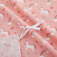 Ensemble de literie Marina Décoration pour enfants et filles, imprimé, en coton doux 600 fils, avec housse de couette et drap-housse, motif licorne rose et arc-en-ciel