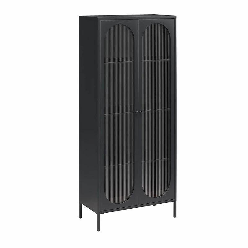 Mr. Kate Luna Tall 2-Door Accent Cabinet with Fluted Glass, Black