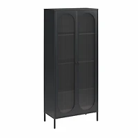 Mr. Kate Luna Tall 2-Door Accent Cabinet with Fluted Glass, Black