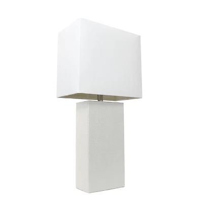 Conceptions Elégantes Lampe de table moderne en cuir avec abat-jour en tissu blanc