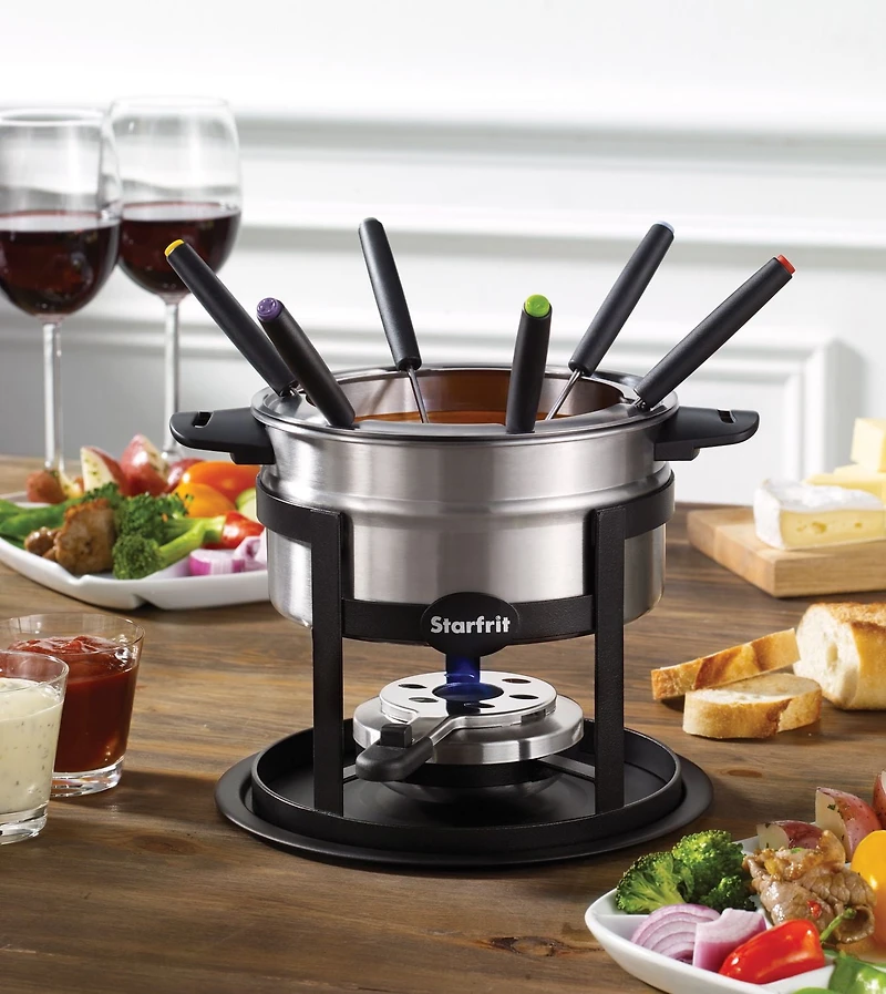 Starfrit Fondue Forks Set, 6 Stainless Steel Forks with Color-Coded Plastic Handles, 8.8 Inch Long, Dishwasher Safe, Durable, Easy Grip, Perfect for Fondue Parties and Entertaining, Set of 6 Starfrit fondue forks with durable stainless steel tines and color-coded plastic handles. Each fork measures 8.8" (22.5 cm). Dishwasher safe for easy cleaning. Perfect for sharing and enjoying fondue with friends and family.