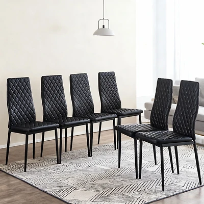 Noble House Ensemble de 6 Chaises de Salle à Manger Modernes, Revêtement en Cuir Ignifuge avec Motif à Carreaux en Diamant et Cadre en Métal, Noir