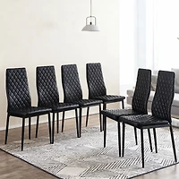 Noble House Ensemble de 6 Chaises de Salle à Manger Modernes, Revêtement en Cuir Ignifuge avec Motif à Carreaux en Diamant et Cadre en Métal, Noir