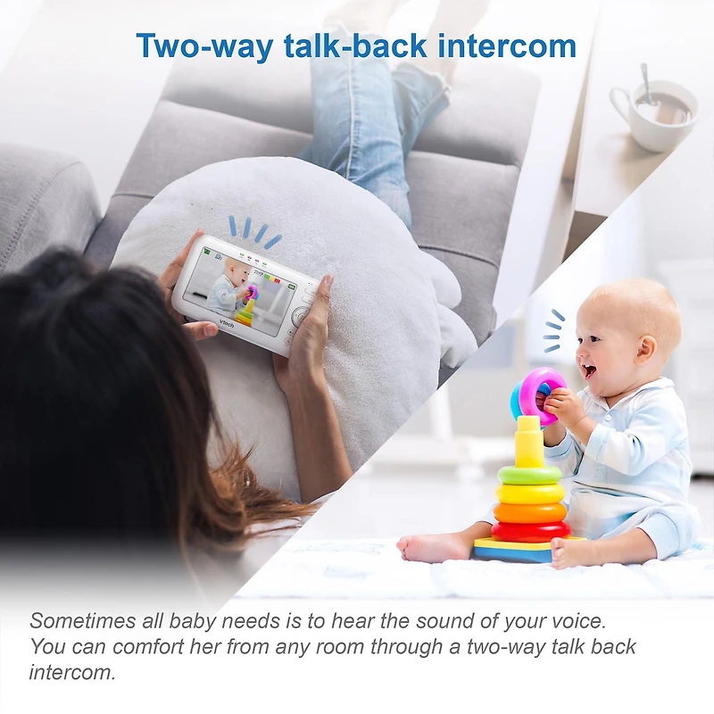 VTech VM5255-2 Moniteur de bébé vidéo numérique à balayage panoramique de 5 po à 2 caméras avec veilleuse (Blanc)