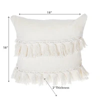 Slub Cotton Ivory Fringe Cushion Emma 18 X 18 - Set of 2
