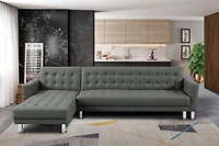 Velago ATTALENS Sectional Faux Leather Sleeper Sofa, Grey