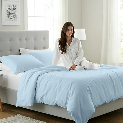 Beddora 3 Piece Duvet Cover Set, 100% Cotton Breathable Bedding Set, Soft Comforter Cover with 2 Pillow Shams, king - light blue