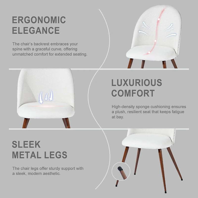 Lot de 2 chaises de salle à manger Homy Casa sans accoudoirs avec dossier incurvé et rembourré, tissu beige