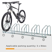 HOMCOM 5-Bike Bicycle Floor Parking Rack Cycling Storage Stand Silver