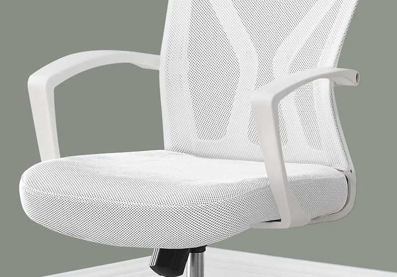 Monarch Specialties Office Chair, Adjustable Height, Swivel, Ergonomic, Armrests, Computer Desk, Work, Metal, Fabric, White, Chrome, Contemporary, Modern