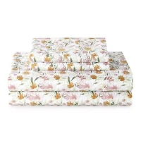 Parure de lit 4 pièces en satin de coton chaud 300 fils Better Homes & Gardens, motif fleurs timides, très grand lit Ensemble de draps en satin de coton 300 fils