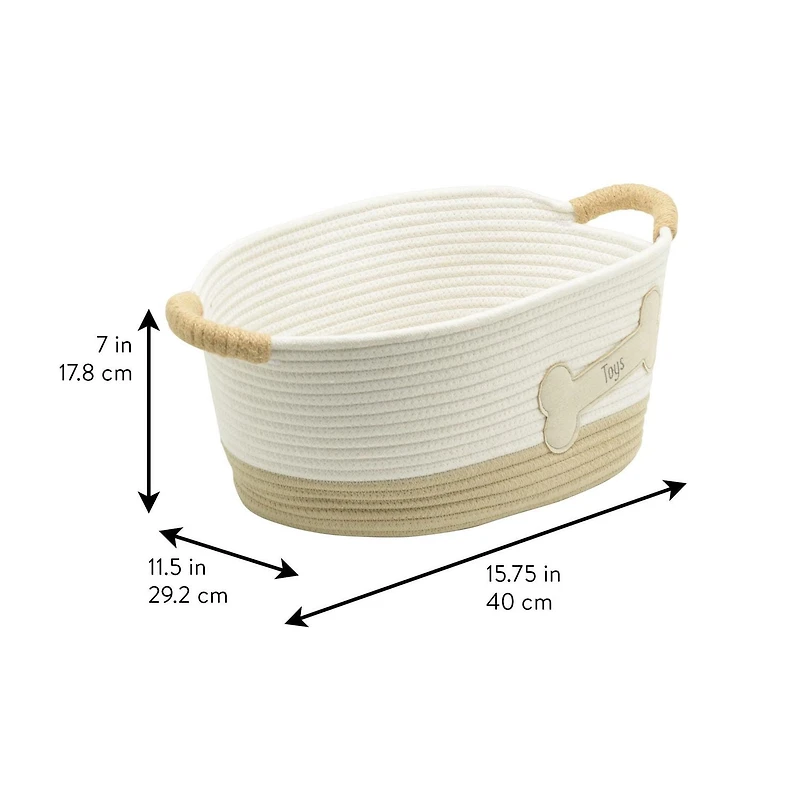 Panier de rangement en corde de coton, thème animal de compagnie avec image de jouets en forme d'os de chien