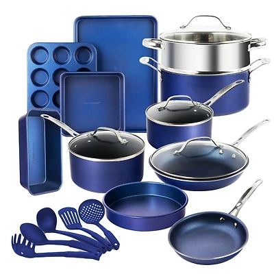 Granitestone Blue Complete Cookware & Bakeware Set Pots and Pans Set 20 Pcs