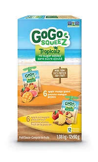 GoGo squeeZ Tropicalz Fruit Sauce Variety Pack, Mango Guava, Pineapple Passion Fruit, No Sugar Added. 90g per pouch, Pack of 12, 1.08kg