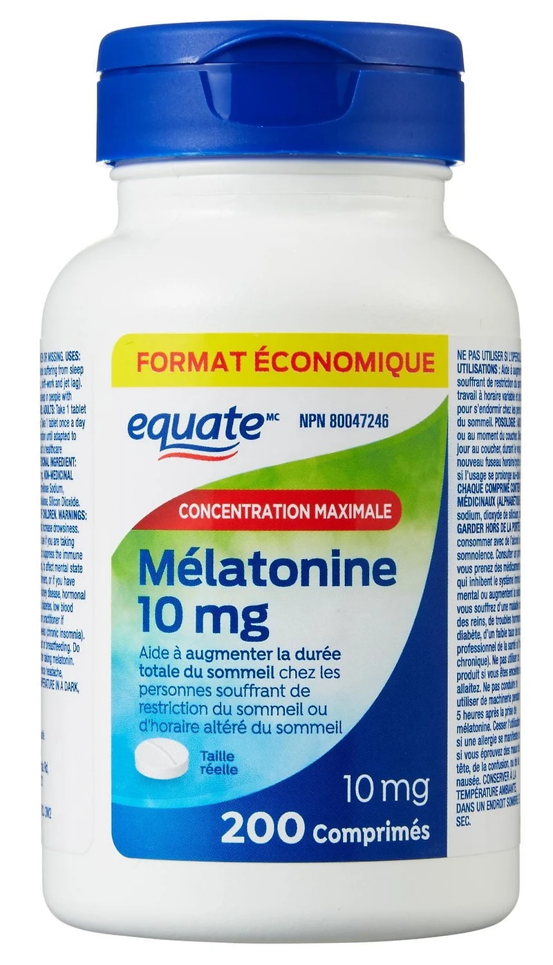 Equate Mélatonine 10 mg, Concentration maximale