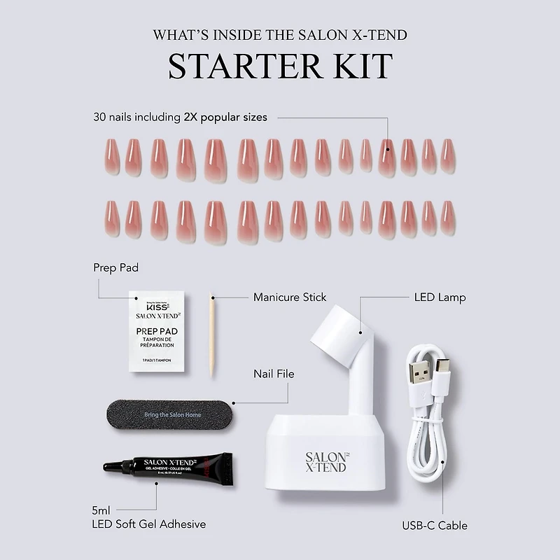 KISS Salon X-tend LED Soft Gel System, Tone, Medium Coffin, 30 count., X-tend LED - Tone