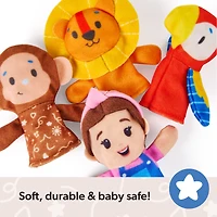 Ms. Rachel, Coffret de 4 marionnettes à doigts Les amis du zoo, lion, singe et perroquet, jouets éducatifs et marionnettes animales, jouets pour tout-petits pour filles et garçons de 6 mois à 2 ans et