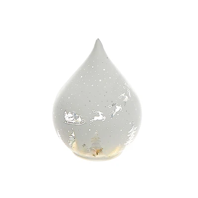 Support En Verre À Led En Forme De Larme (Père Noël Sur Un Traîneau) (Blanc) - Lot De 2