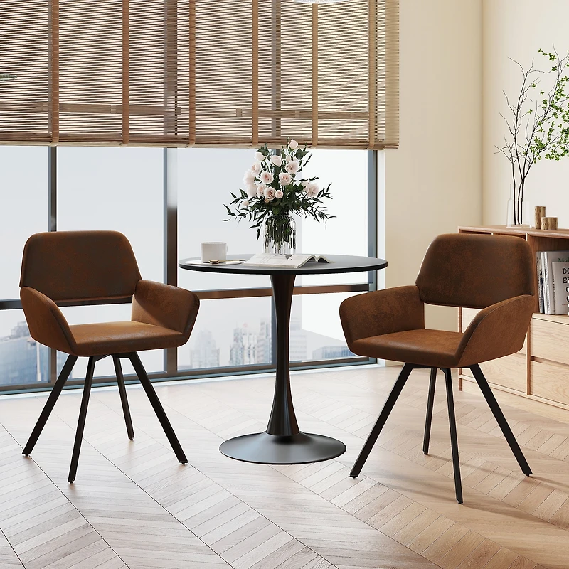 Homy Casa Set of 2 Upholstered Swivel Chair with Cut-Out Back, Armrest Accent Chair for Living Room, Brown Faux Suede