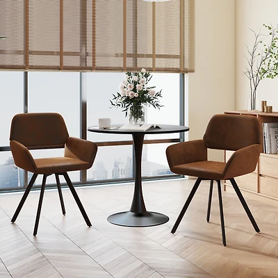 Homy Casa Set of 2 Upholstered Swivel Chair with Cut-Out Back, Armrest Accent Chair for Living Room, Brown Faux Suede