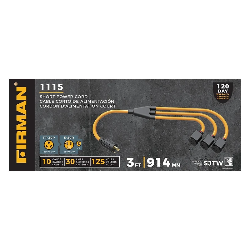 FIRMAN Cordon d’alimentation extérieur de 3 pieds (0,9 m)