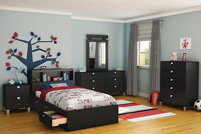 Lit matelot 3 tiroirs Simple, fini Noir solide, collection Spark de Meubles South Shore