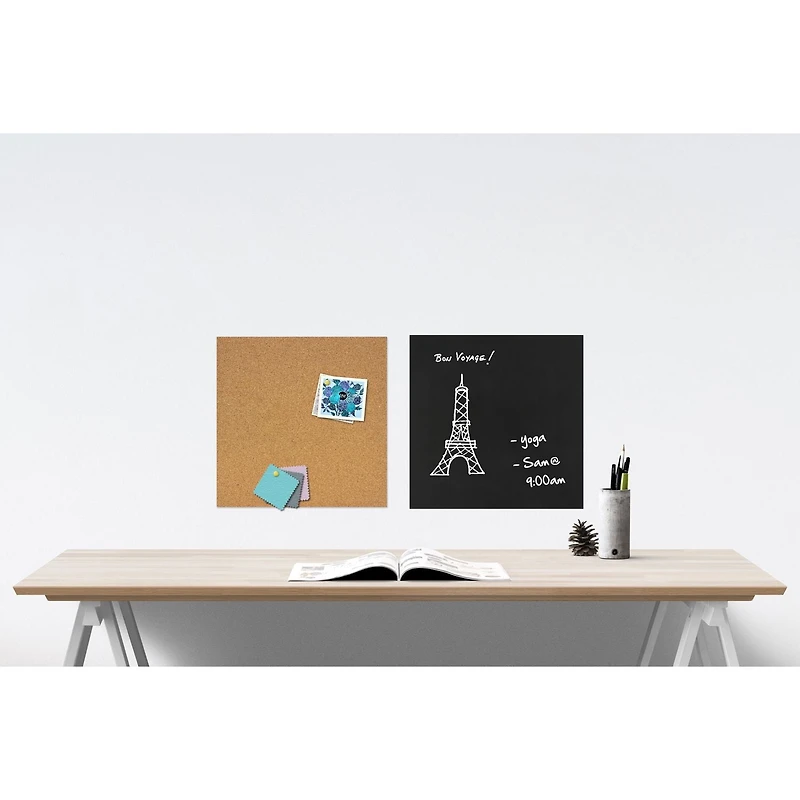 Quartet 12" x 12" Carreaux de liege et surface effacable a sec