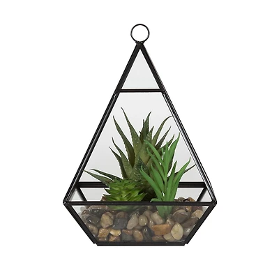 DesignOvation Terrarium de table en verre de 22,8 cm de haut avec trio de succulentes artificielles