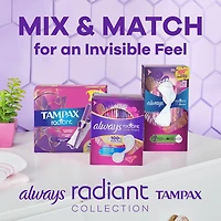 Protège-dessous quotidiens Always Radiant, longueur régulière, degré d’absorption léger, jusqu’à 100% sans odeurs et sans parfum, avec bande adhésive sur toute la longueur Edge-2-Edge, 48protège-desso 48CT