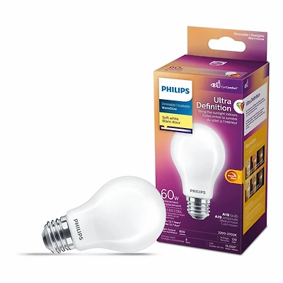 Philips DEL Ultra Definition 60W ampoule A19 blanc doux, givrée PHL DEL 60W A19 SW