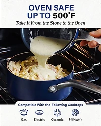 Casserole Granitestone 2,5 Pintes Antiadhésive Bleue avec Couvercle en Verre en Aluminium Durable Compatible Four et Lave-Vaisselle