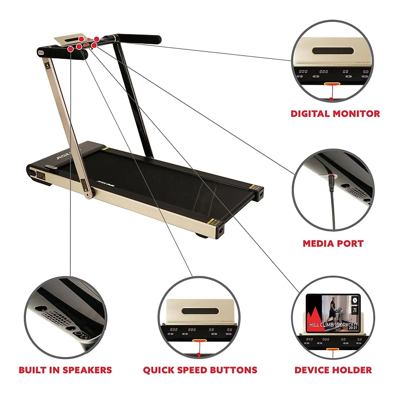 ASUNA Space Saving Treadmill, Low Profile & Folding, Motorized with Speakers for AUX Audio Connection