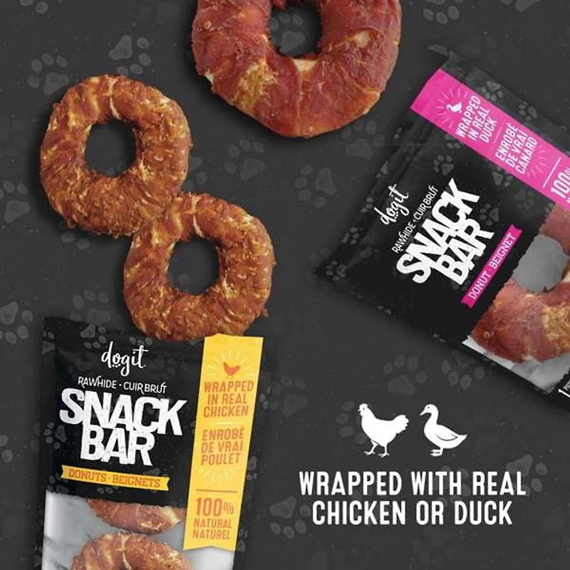 Dogit SnackBar Rawhide Dog Chews Duck-Wrapped Donuts 2-pack (3")