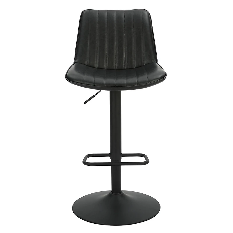 Contemporaine Similicuir et Métal Tabouret avec Vérin à l'Air, Jeu de 2 - Noir et Noir