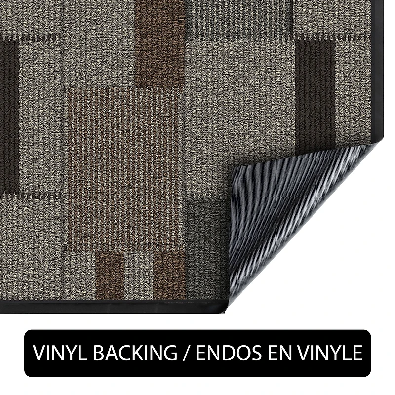 Mainstays Indoor/Outdoor Modern Geometric Machine-Tufted Taupe Grey and Brown Runner Rug, 2' x 5', Vinyl Backing, Easy to Clean