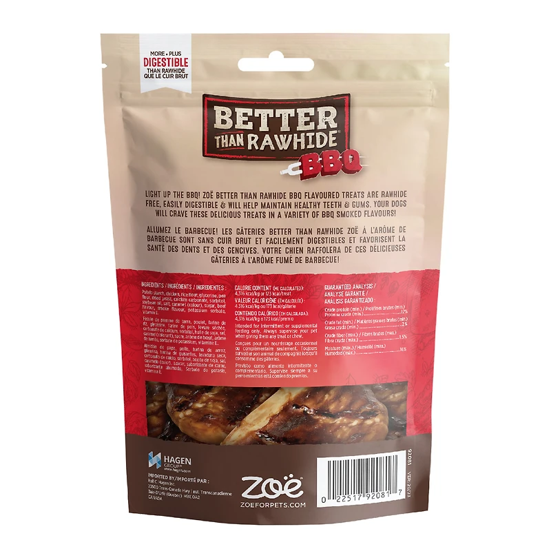 Gâteries Zoë Better Than Rawhide BBQ, arôme de bœuf, paquet de 4 160g / paq a 4