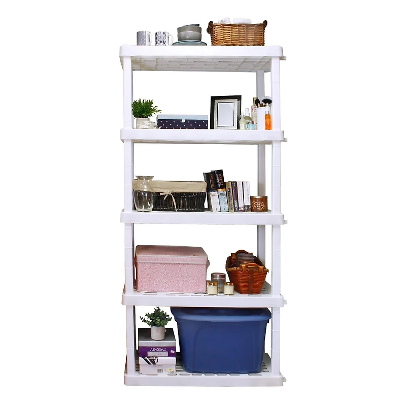 Hyper Tough Plastic Storage Shelf 5-Tier 73.80"Hx 17.75"D x 36"W 2-Pack White-750 lbs Total Capacity