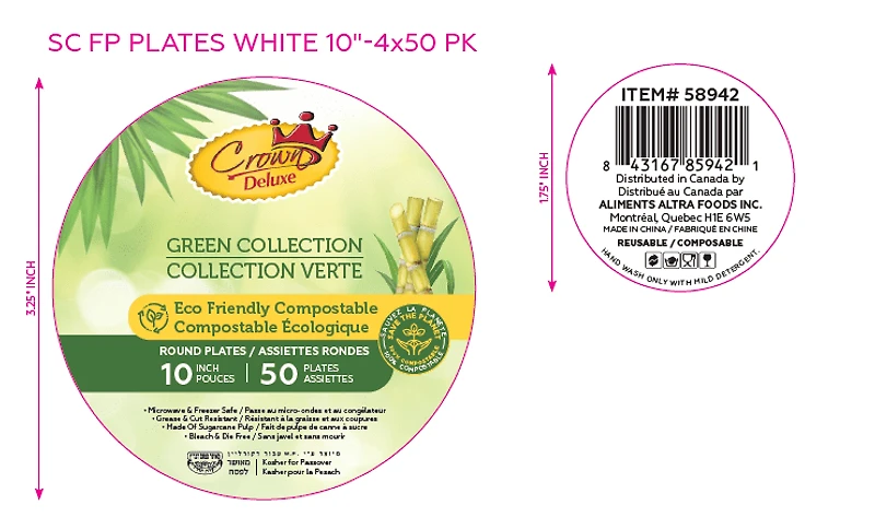 Crown Deluxe SC FP Plates White 10" KPY 50pk, SC FP Plates White 10" KPY