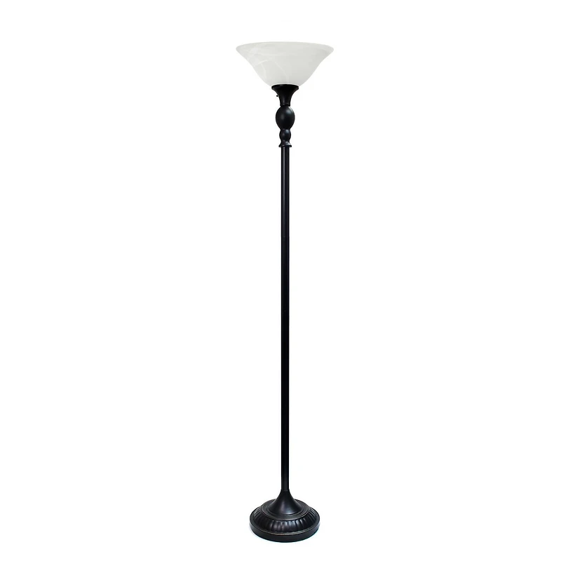 Lampadaire Torchiere Elegant Designs à 1 Lumière avec Abat-Jour en verre marbré blanc, bronze et blanc