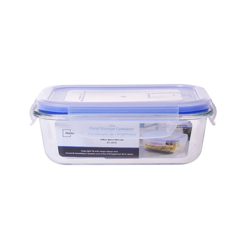 Mainstays 640ML RECTANGLE GLASS FOOD STORAGE WITH VENT LIDS, 640ML RECTANGLE GLASS