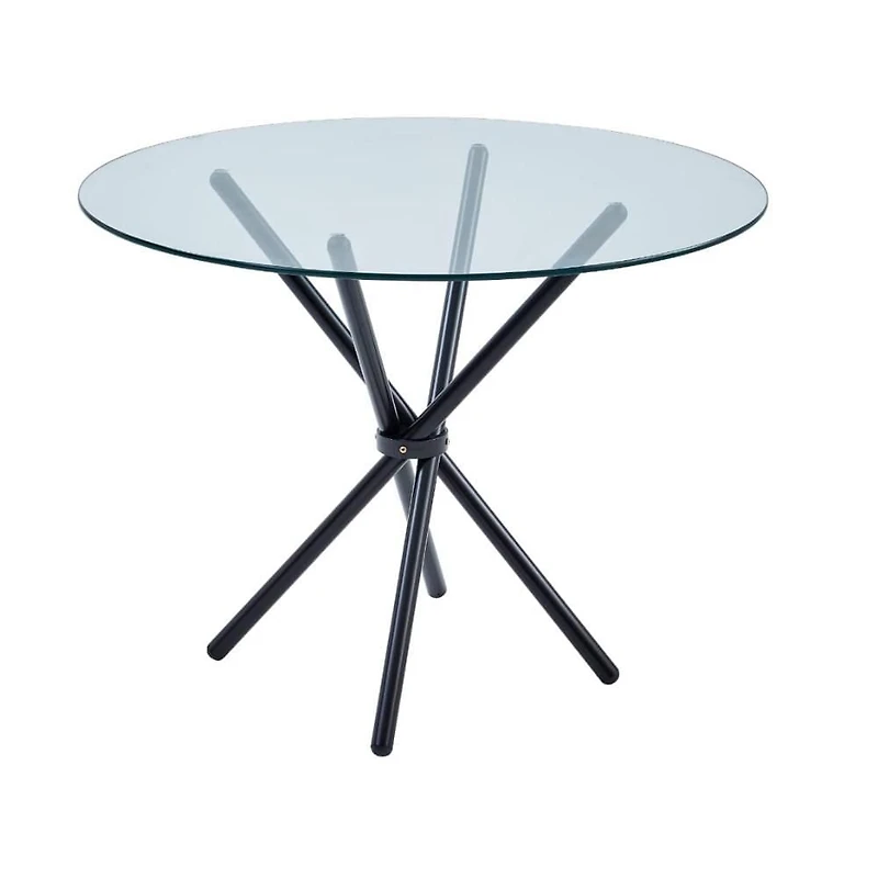 Asbell Glass Dining Table with Black Matte Base and Sleek Glass Top – Perfectly Designed for Small Spaces, Comfortably Seating Up to 3 People with Modern Elegance,Condo Table.