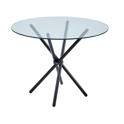 Asbell Glass Dining Table with Black Matte Base and Sleek Glass Top – Perfectly Designed for Small Spaces, Comfortably Seating Up to 3 People with Modern Elegance,Condo Table.