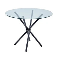 Asbell Glass Dining Table with Black Matte Base and Sleek Glass Top – Perfectly Designed for Small Spaces, Comfortably Seating Up to 3 People with Modern Elegance,Condo Table.